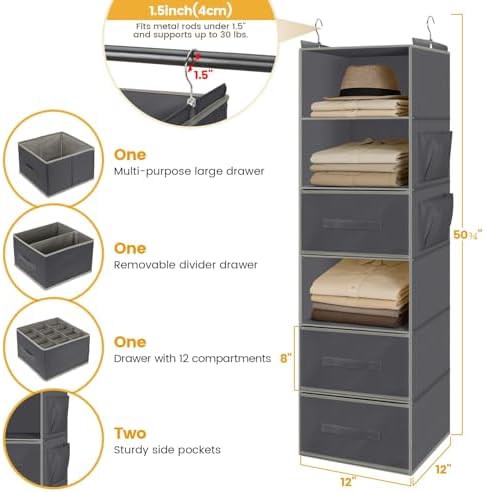 Hanging Closet Organizer 6-Shelf - Image 2