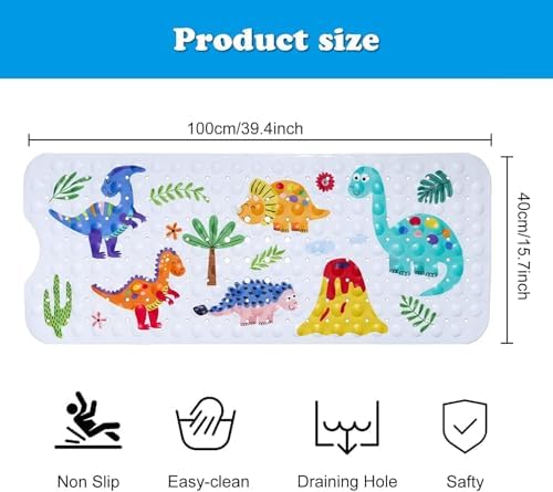 Dinosaur Baby Bath Mat for Tubs, 40 x 16 Inch, Suction Cups - Image 3