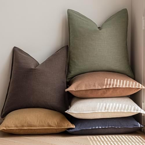 Foindtower Linen Solid Decorative Throw Pillow Covers 24x24 Reddish Brown - Image 6