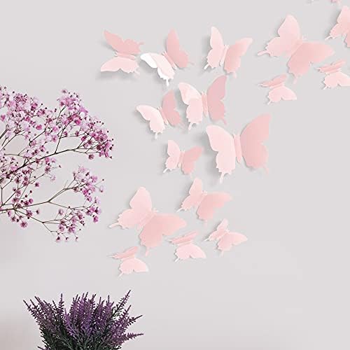 Cute Pink Butterfly Wall Decor 24 pcs, Girls Room Wall Decals, Danish Pastel - Image 2