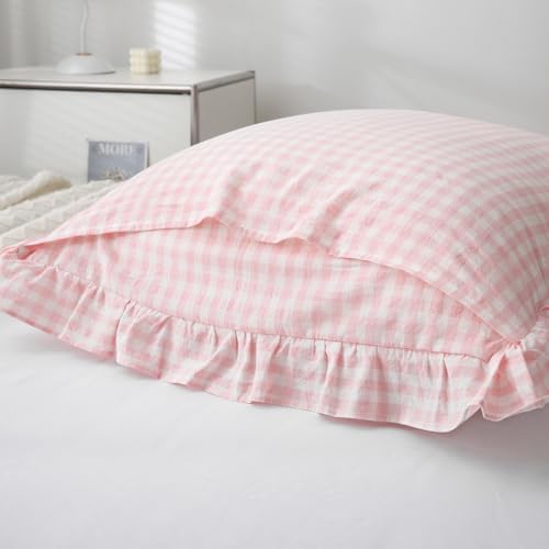 2 Pack Blush White Gingham Euro Pillow Shams 26''x26'' - Image 4