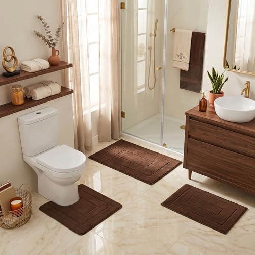 GRANNY SAYS Brown Bathroom Rugs Set 3 Piece, Soft Microfiber Bath Mats by GRANNYSAYS