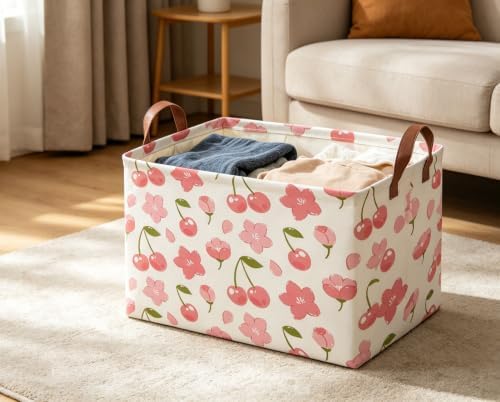 Rectangular Cherry Basket Girls Baskets Storage Bins Room Decor Cute Organizer - Image 5