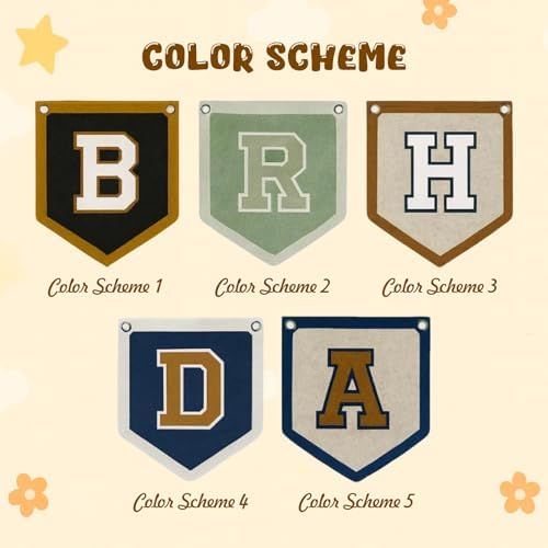 Personalized Name Initials Felt Banner Flag, Shield-Shaped Letter Pennant - Image 6