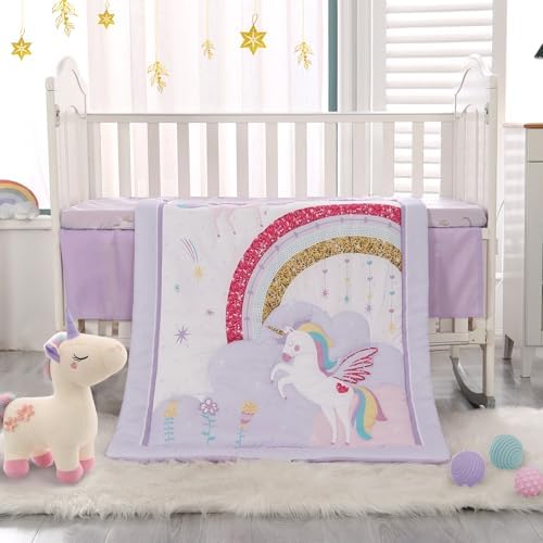 Unicorn Crib Bedding Set 3 Pieces Baby Girl Crib Bed Set Crib Comforter Set - Image 2