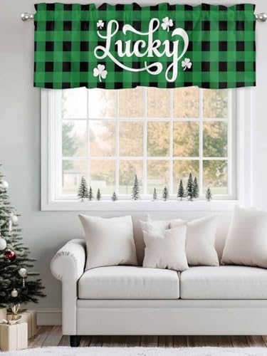 St. Patrick's Day Buffalo Plaid Kitchen Curtains Valances - Image 4