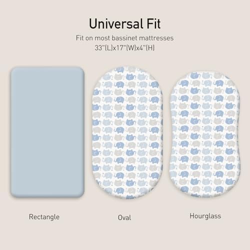 Gllquen Baby Organic Cotton Bassinet Sheets 2-Pack Blue Elephant - Image 4