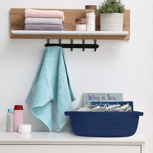 MEGASKET Dark Blue Small Woven Basket, 13” x 9” x 5” Baskets - Image 4