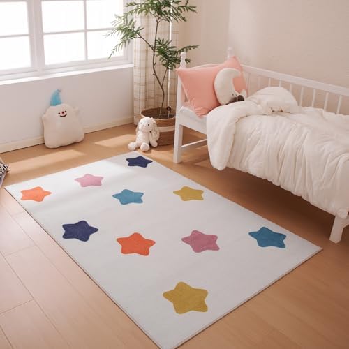 Amazon Basics Kids Printed Area Rug, Machine Washable, Colorful Stars - Image 2