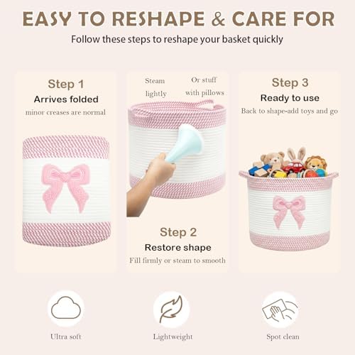 Baby Laundry Basket for Nursery, Large 15”x12”Baby Girl Storage Baskets - Image 5