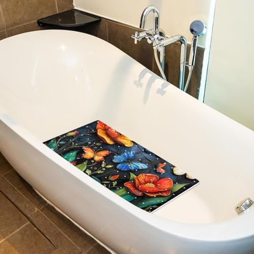 Bathtub Mat Non Slip 26.8x15.1 Inch, Spring Flowers Butterflies Shower Mat - Image 4