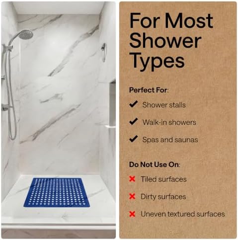 GORILLA GRIP Square Shower Stall Mat, Bathtub Floor Mat, 21x21 Royal Blue - Image 6
