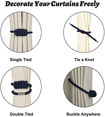 BEL AVENIR Magnetic Curtain Tiebacks 2 Pack Hand-Woven Curtain Ties - Image 3