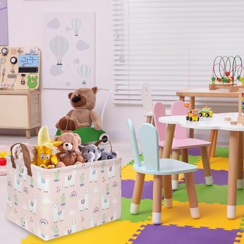 FXOLCSHE Rectangular Pink Alpaca Basket, Collapsible waterproof nursery laundry - Image 5