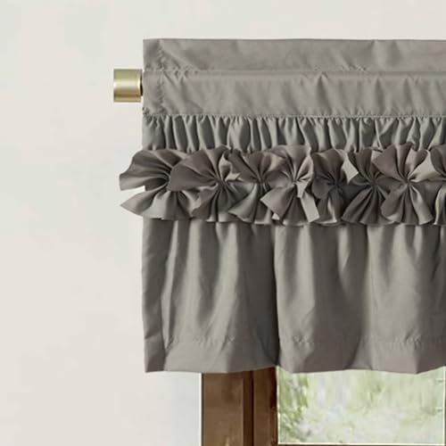 HIG 2 Pack Gray Ruffle Handcrafted Window Valances - Image 3