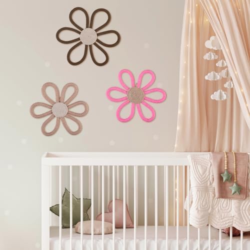 Barydat 6 Pcs Boho Nursery Decor Daisy Flower Woven Macrame Wall Hanging 3 Size - Image 5