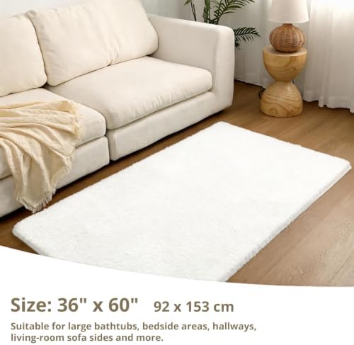 Polyester Bathroom Rug 36"x60" White, Large Soft Shaggy Bath Mat - Image 2