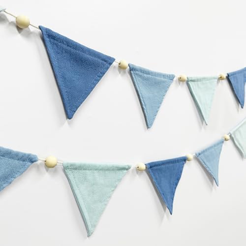 2 Sets of Blue Pennant Wooden Bead Banner Nursery Garland 20pcs Royal Linen - Image 3