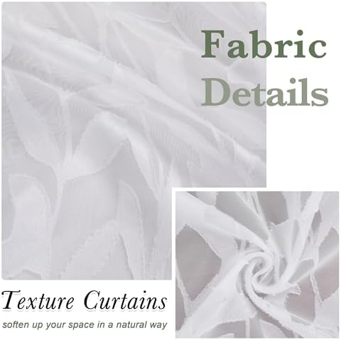Lecloud Leia White Sheer Kitchen Curtains 36 Inch Length 2 Pcs, Jacquard Leaf - Image 4