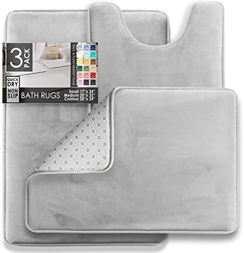 Clara Clark 3 Piece Bathroom Rugs Bath Mat Set, Velvet Memory Foam Bath Mats - Image 2