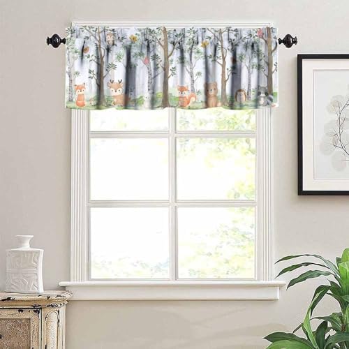 Forest Animal Valances Kids Curtains, Cute Watercolor Bear Deer Printed Rod - Image 5