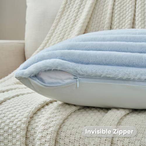 FUTEI Pack of 2 Faux Fur Throw Pillow Covers 18x18 Inch, Light Blue - Image 3