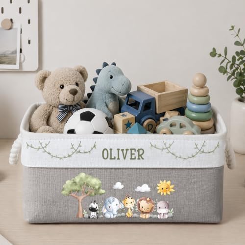 Macorner Personalized Safari Jungle Animals Storage Basket, Custom Kids Name - Image 5