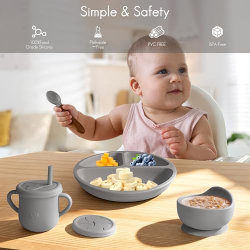 Silicone Baby Feeding Set, Divided Plate, Training Cup, Fruit Feeder & Freezer - Image 2