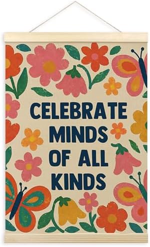 TLESKE Mental Health Floral Wall Art Poster, Celebrate Minds of all Kinds by Unknown