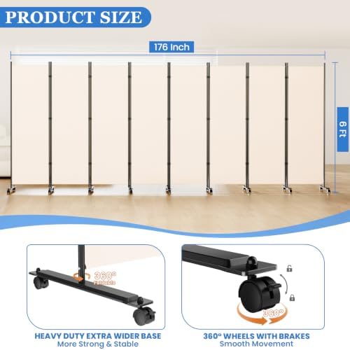 SUNALLY Room Divider Privacy Screens, 8 Panels Dividers - Image 2