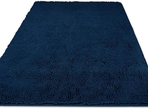 Yeaban Chenille Navy Blue Bathroom Rug 36"x60", Non-Slip Rubber Backing by Yeaban