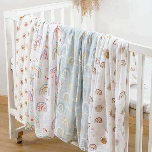 4 Set Muslin Swaddle Blankets Receiving Blanket - Image 3