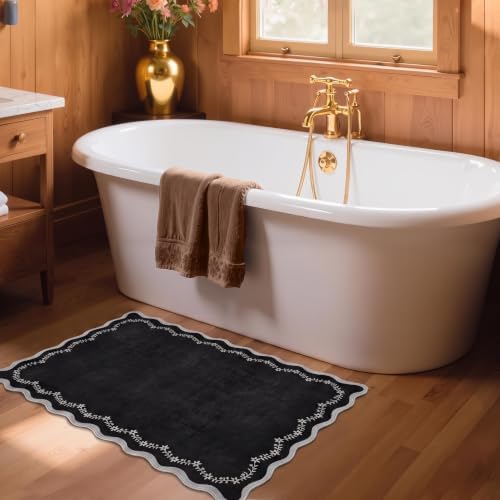 GarveeHome Scalloped Entryway Rug 2x3 Black Washable Front Door Entry Rug - Image 4