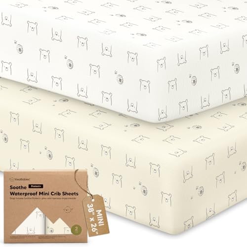2 Pack and Play Sheets Waterproof Mini Crib Sheet Fitted 38x26 by KeaBabies