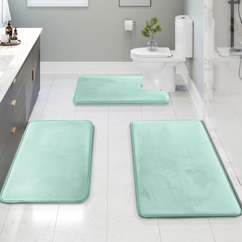 Clara Clark 3 Piece Bathroom Rugs Bath Mat Set, Velvet Memory Foam Bath Mats by ClaraClark