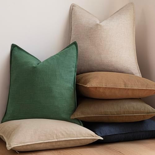 Foindtower Linen Solid Decorative Throw Pillow Covers 20x20 Inch Pine Green - Image 6