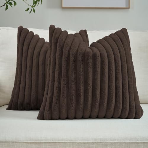 FUTEI Pack of 2 Faux Fur Throw Pillow Covers 26x26 Inch, Dark Coffee by FUTEI