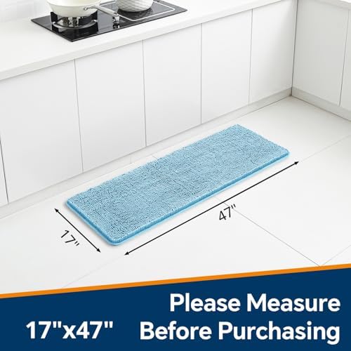 Chenille Bathroom Runner Rug 17"x47" Sky Blue, Plush Bath Mat - Image 2