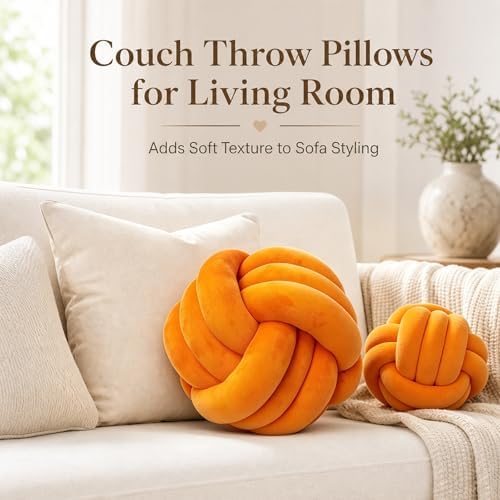 Petrella Orange Knot Pillow Ball, 11 Inch Round Decorative Pillow - Image 6