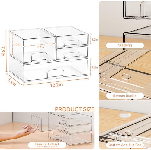 Yieach 4 Pack Clear Stackable Storage Drawers, Pull-Out Medicine Cabinet - Image 3