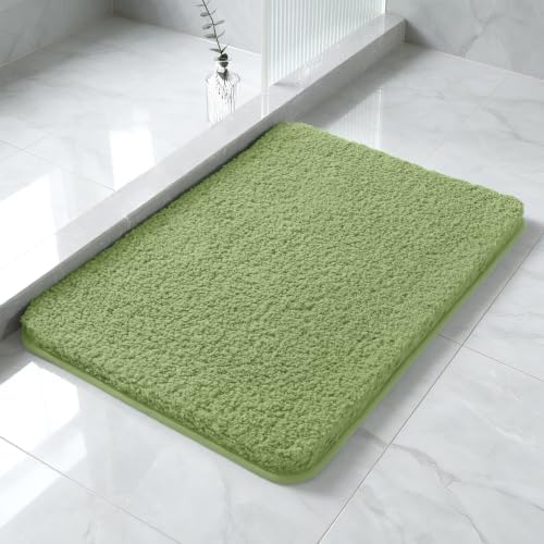 Polyester Bathroom Rug 17"x24" Olive Green, Non-Slip Soft Bath Mat by Kildoss