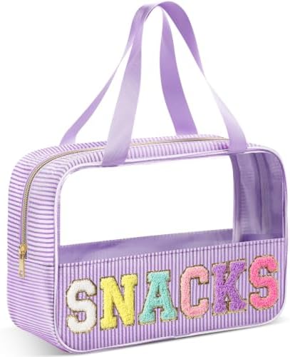 Sanwuta Seersucker Snacks Bag Chenille Letter Clear Makeup Bag by Sanwuta