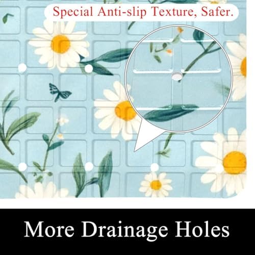 Bathtub Mat Non Slip 26.8x15.1In, Daisy Flower Bath Mat - Image 2