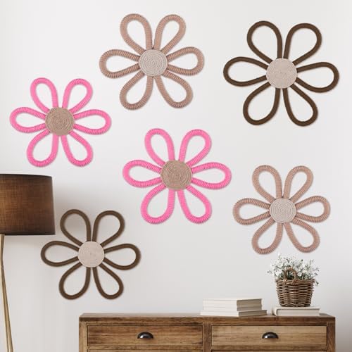Barydat 6 Pcs Boho Nursery Decor Daisy Flower Woven Macrame Wall Hanging 3 Size - Image 3