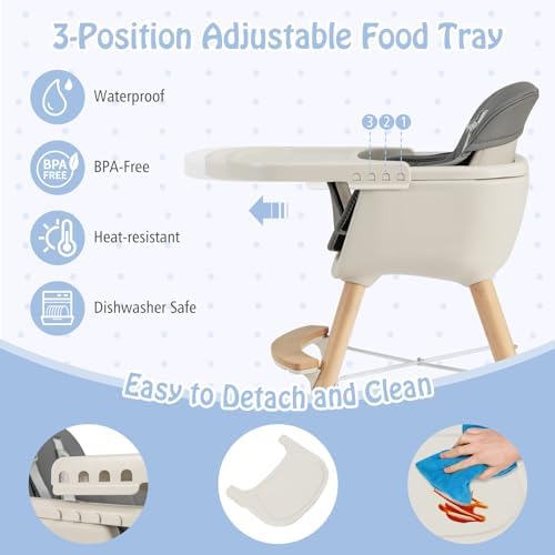 BABY JOY Baby High Chair, 3-in-1 Convertible Wooden Highchair - Image 3