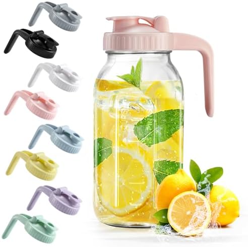 Mason Jar with Pour Spout Lid V-shaped, 2 Quart Iced Tea Pitcher Double Leak by miradexic