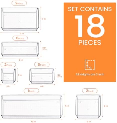 Criusia Drawer Organizer, 18 Pack Large Clear Plastic Kitchen Drawer Organizers - Image 2