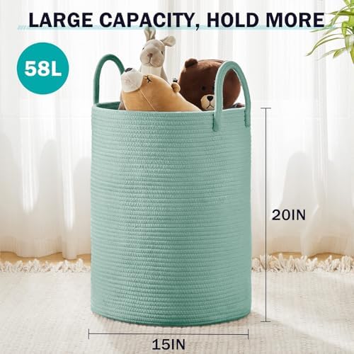 YOUDENOVA Cotton Rope Laundry Hamper Basket, 58L Blanket Basket - Image 3