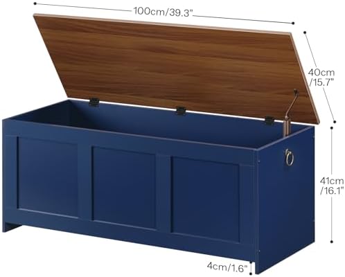 HOOBRO Storage Bench, 39.3" Retro Wooden Storage Chest, Wooden Storage Trunk - Image 3