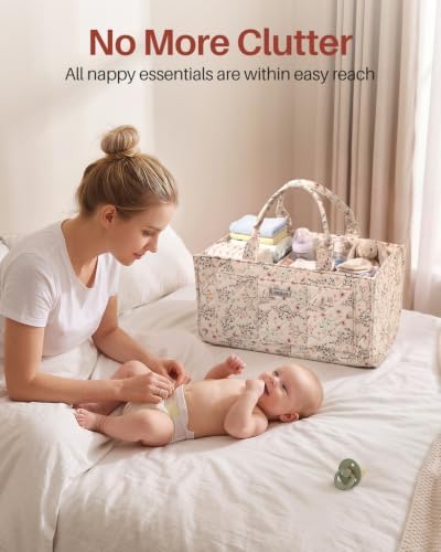 Large Floral Diaper Caddy Organizer Nursery Storage Basket, Gift - Image 5